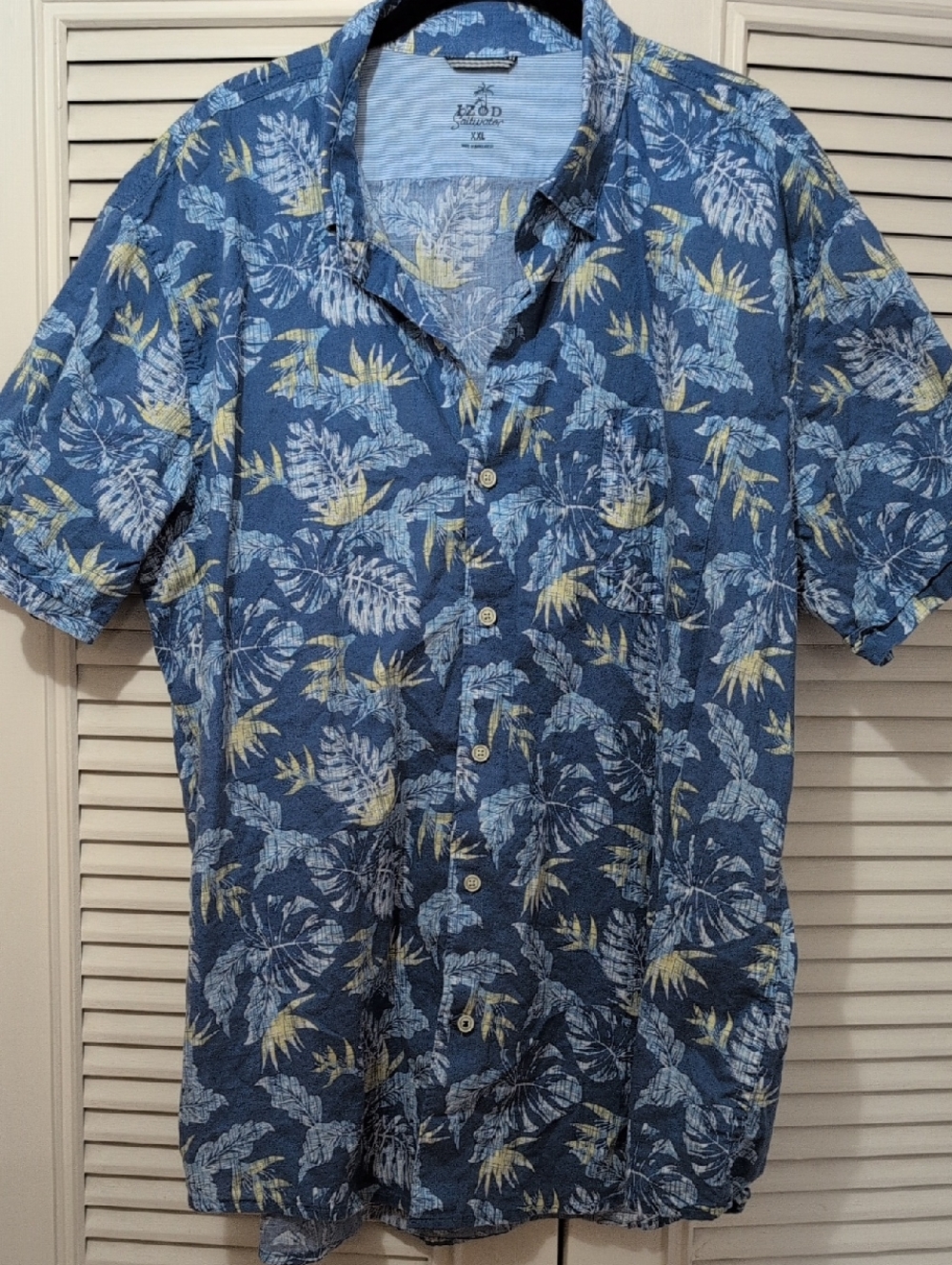 Izod Saltwater Blue and Yellow Tropical Short-Sleeve Button-Down Shirt XXL